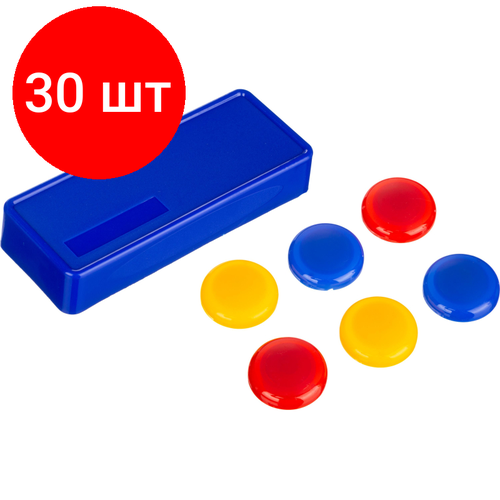 Комплект 30 наб, Набор принадл. для магн-марк. досок Attache(синяя губка, магниты 30мм, ассорт) набор принадл для магн маркерных досок комус