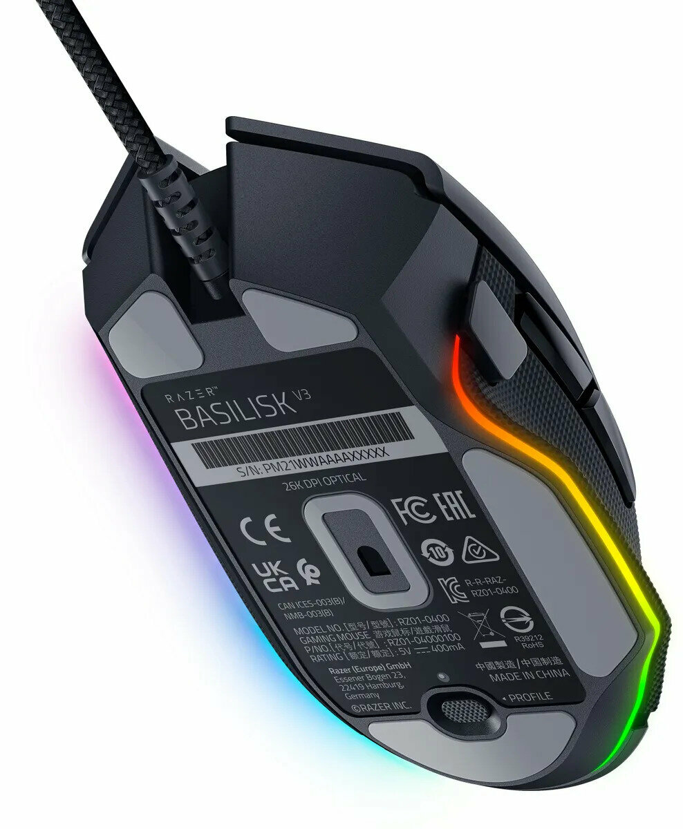 Игровая проводная мышь Razer Basilisk V3 RGB 26000DPI, черный — фото 1