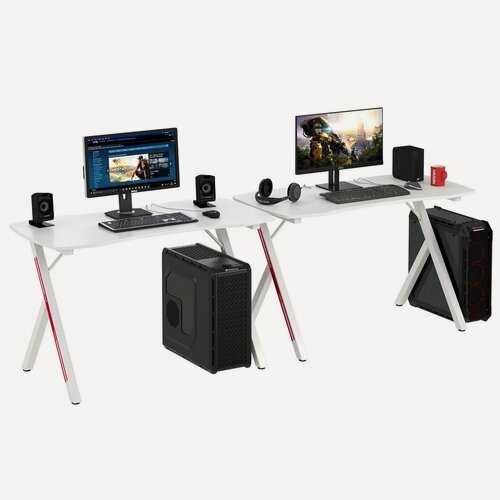 Изображение товара Два игровых компьютерных стола Мебель-24 GT-2310 белый, 240х60х73 см, столешница МДФ