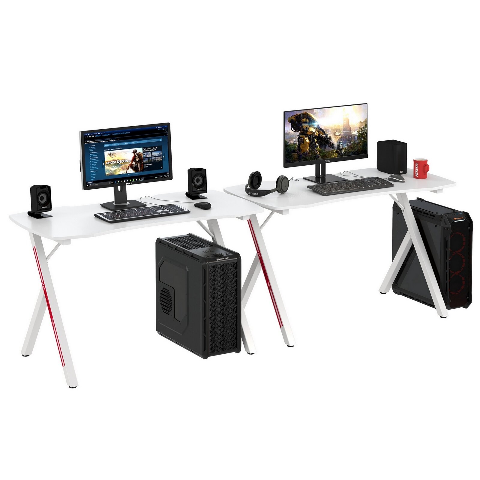Два игровых компьютерных стола Мебель-24 GT-2310 белый, 240х60х73 см, столешница МДФ