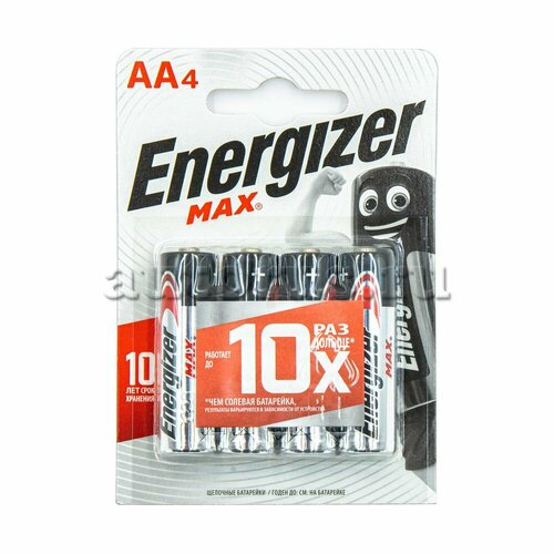 Батарейка алкалиновая Energizer MAX AA 1,5V упаковка 4 шт. E300157105 батарейка алкалиновая energizer max d 1 5v упаковка 2 шт e302306800 energizer арт e302306800