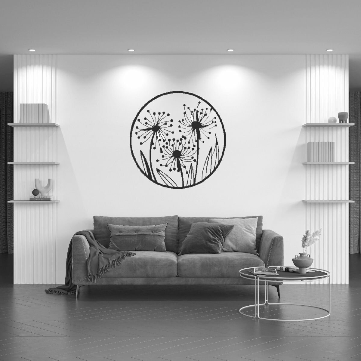 Панно на стену "Цветы" 35см, цвет черный, картина для интерьера, декор для дома