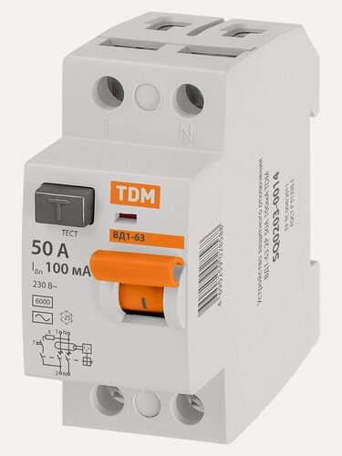 Изображение товара УЗО устройство защитного отключения 2P 50А 100мА AC