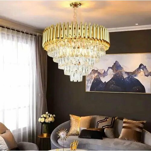 Люстра подвесная хрустальная с регулировкой высоты 99001-750(GD)