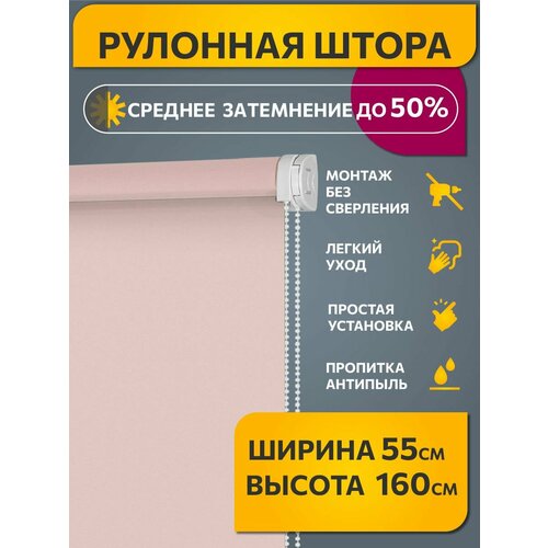 фото Рулонные шторы однотонные 55 см x 160 см пыльная роза плайн decofest (мини)