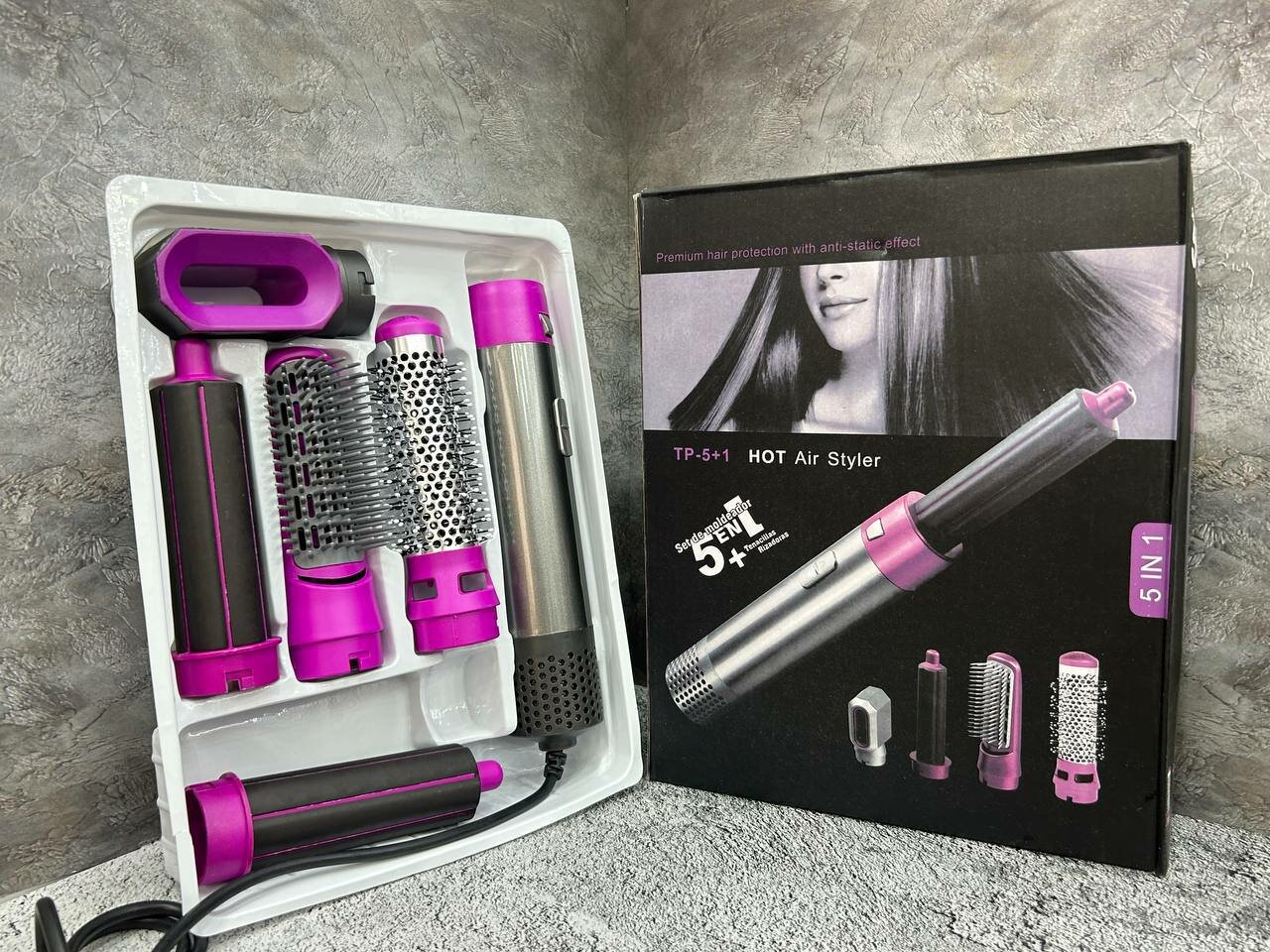 Розовый фен для волос TP-5+1 HOT Air Styler "Ваш магазинчик"