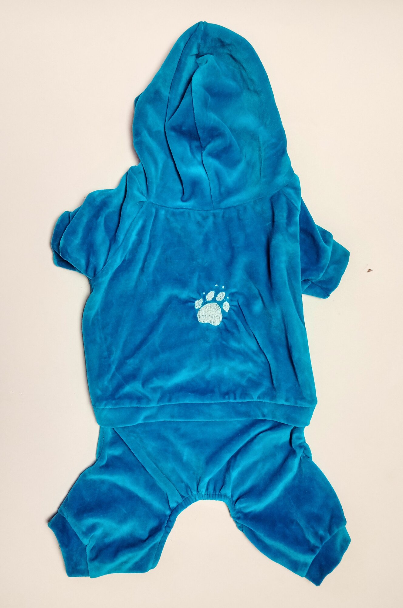 Спортивный костюм №3 для мелких пород, цвет голубой с рисунком "Белая лапа"