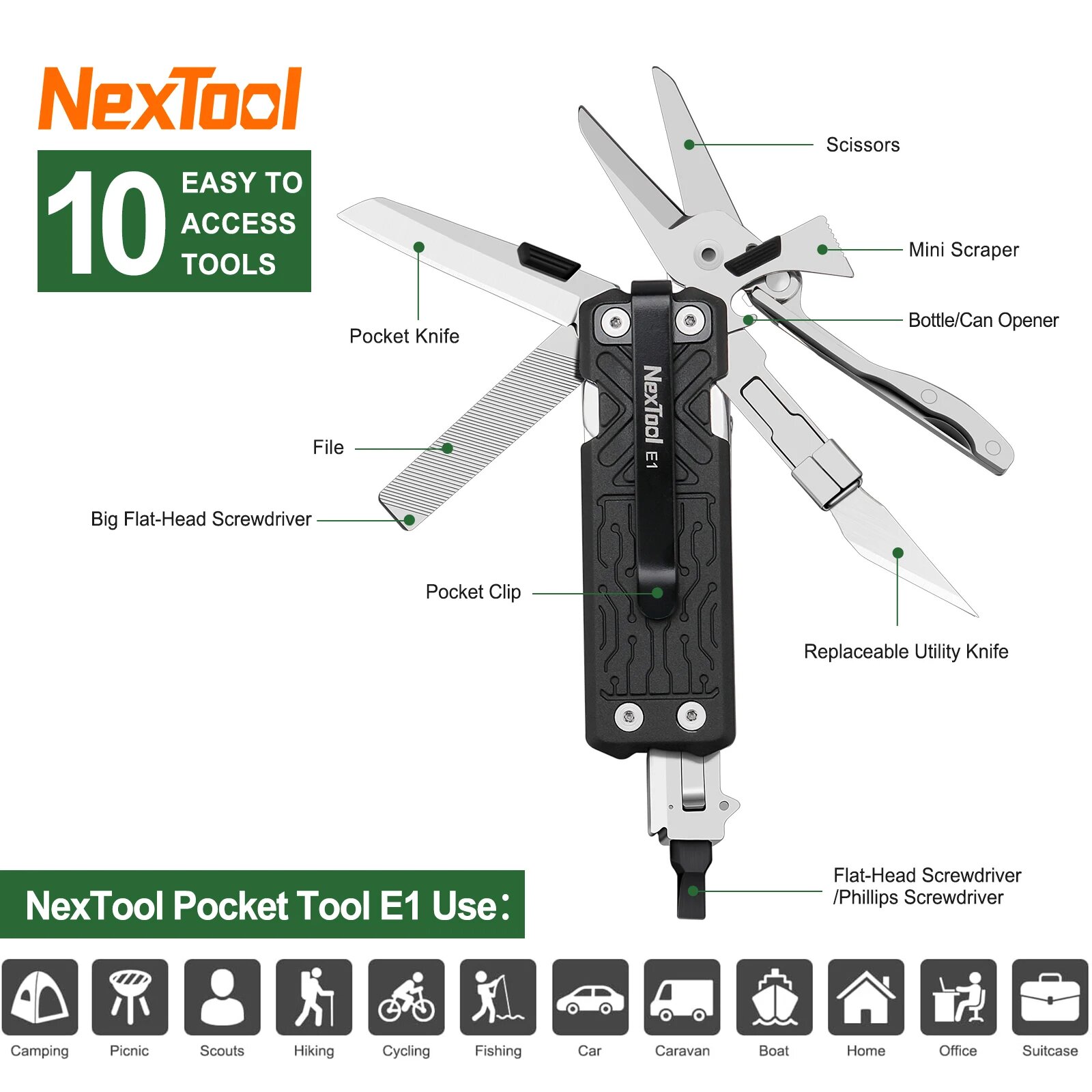 NexTool E1 Многофункциональный нож 10 в 1 — фото 1