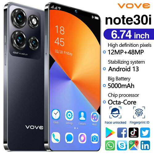 Смартфон VOVE NOTE 30i 12512Gb LTE Черный 10111₽