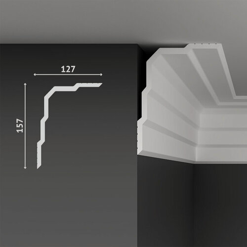 Изображение товара Плинтус потолочный дюрополимер Decostar (Декостар), 157х127х2000 мм, SK62 белый