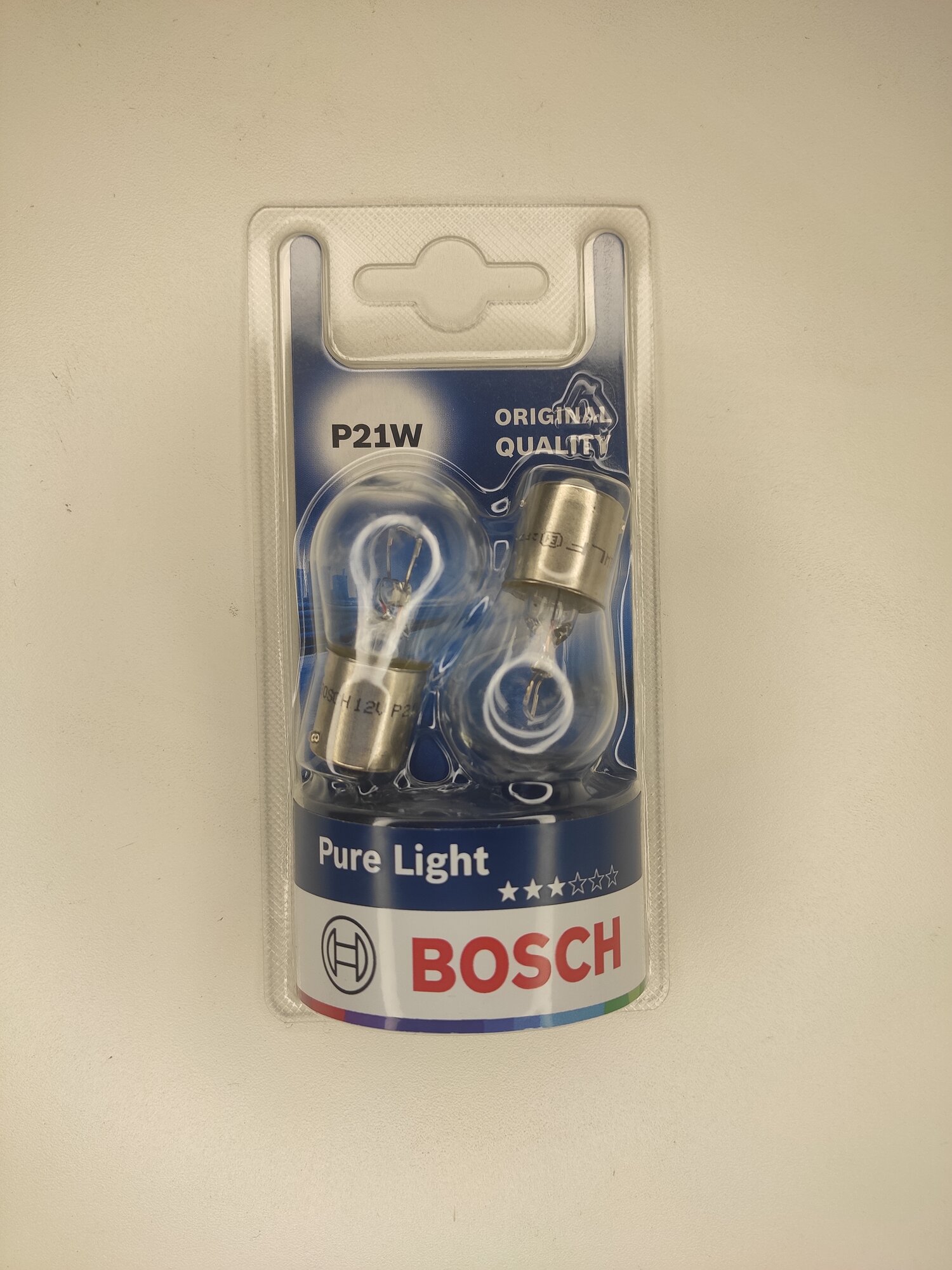 Лампа автомобильная накаливания BOSCH Pure Light P21W 12V 21W BA15s 3200K 2 шт, 1987301017