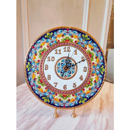 Часы настенные, керамические фабрики Cearco диаметр 35 см, ручная работа испанских мастеров