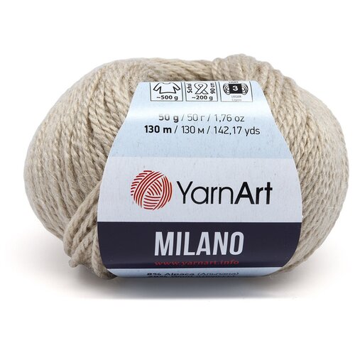 фото Пряжа для вязания yarnart 'milano' 50гр 130м (8% альпака, 20% шерсть, 8% вискоза, 64% акрил) (854 светло-бежевый), 10 мотков