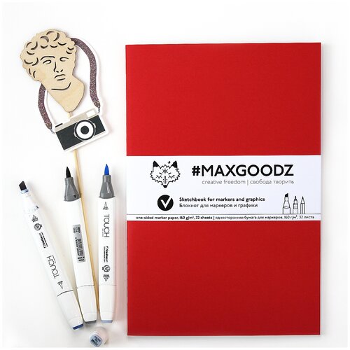 фото Maxgoodz скетчбук "large white" для маркеров синий, 18*27см, 32л, 160г/м2, на нитке