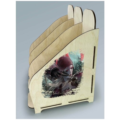 Органайзер лоток, подставка для бумаги, документов деревянная с цветным принтом 3 отделения игры варкрафт вов wow сильвана - 104