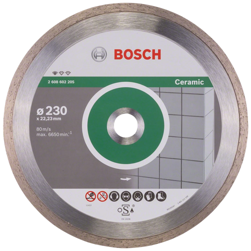 Диск алмазный отрезной BOSCH Standard for Ceramic 2608602205, 230 мм, 1 шт. алмазный диск по керамике bosch standard for ceramic 2608602205 d 230мм d посад 22 23мм угловые