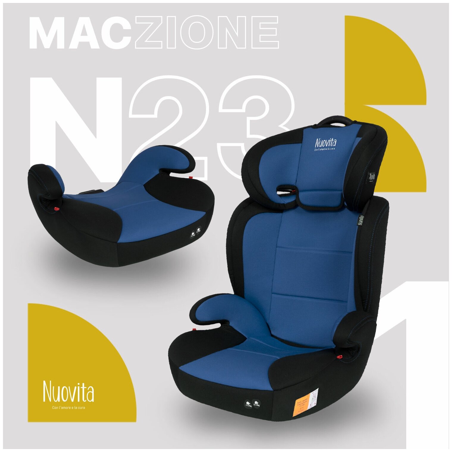 Автокресло трансформер Nuovita Maczione N23-1, группа 2/3, от 3,5 до 12 лет, от 15 до 36 кг (Blu/Синий)