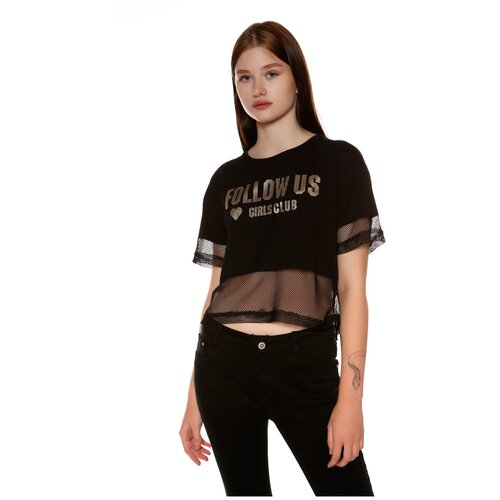 Топ  LJVE, прямой силуэт, круглый вырез,  размер UNI, черный