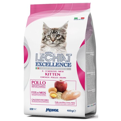 Сухой корм для котят Excellence LeChat с курицей, с рисом, с яйцом, с яблоком 400 г