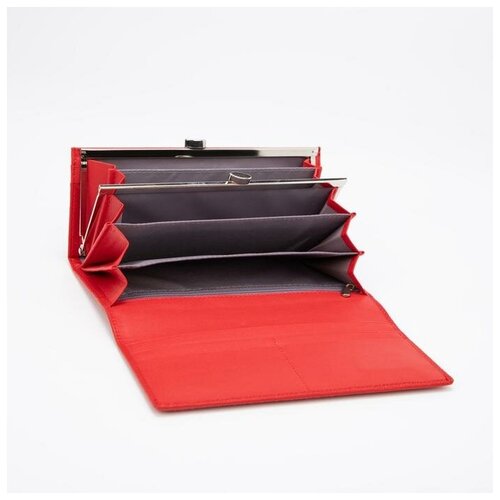 фото Кошелек женский кнр 3 отдела на магнитах, красный