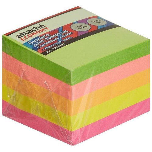 Клейкие закладки бумажные Attache Economy, 5 цветов неон, 400л, 51х51мм, 6 уп.