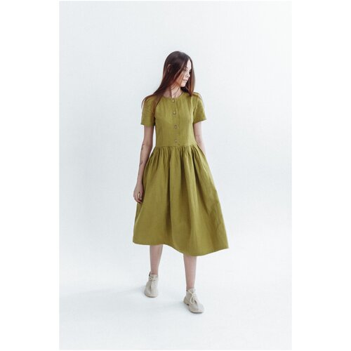 фото Платье kinfolk clothes, полуприлегающее, макси, размер 44-46, желтый, хаки