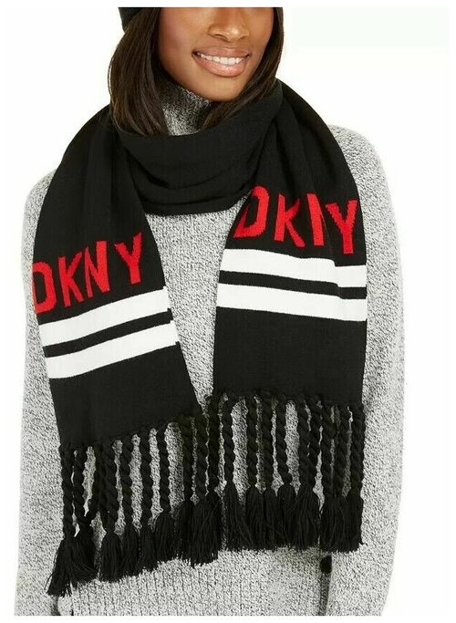 Шарф DKNY, 159х21 см, one size, черный
