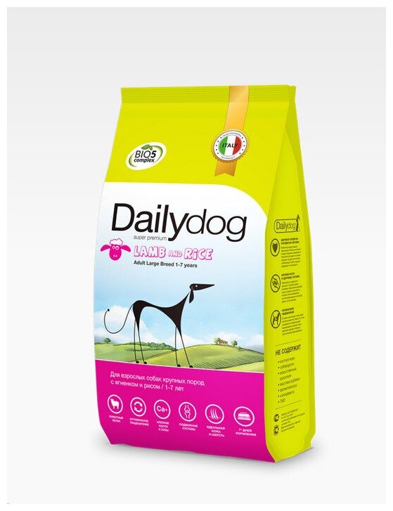 Dailydog корм для взрослых собак крупных пород, ягненок с рисом 3 кг (1 шт)