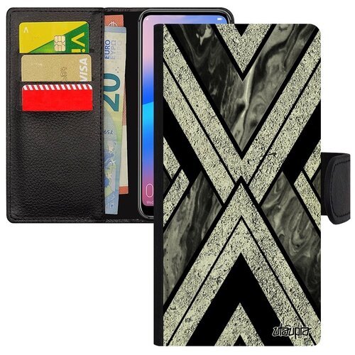 фото Дизайнерский чехол-книжка для смарфона // samsung galaxy a50 // "икс-орнамент" дизайн символ, utaupia, серый