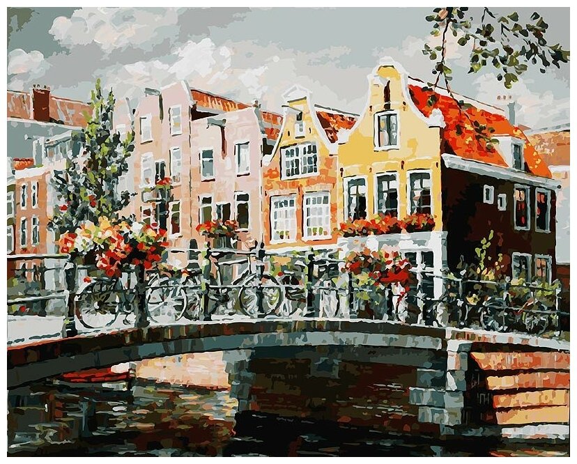 Живопись на холсте "Амстердам. Мост через канал", 40х50 см.