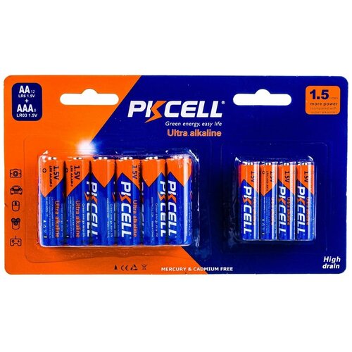 Элементы питания PKCELL LR6(12)+LR03(8) набор алкалиновых батареек duracell turbo power check тип aa 4 шт