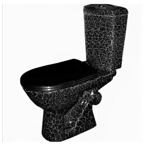 Унитаз Rosa УЮТ косой выпуск, 2-х режимн. арм-ра, сид. п/п Уклад, черный кракелюр (Вн УнкЧК09)
