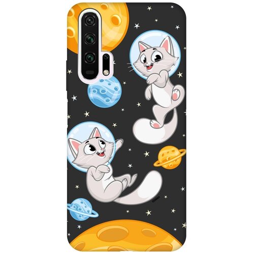 фото Силиконовая чехол-накладка silky touch для honor 20 pro с принтом "cosmocats" черная gosso
