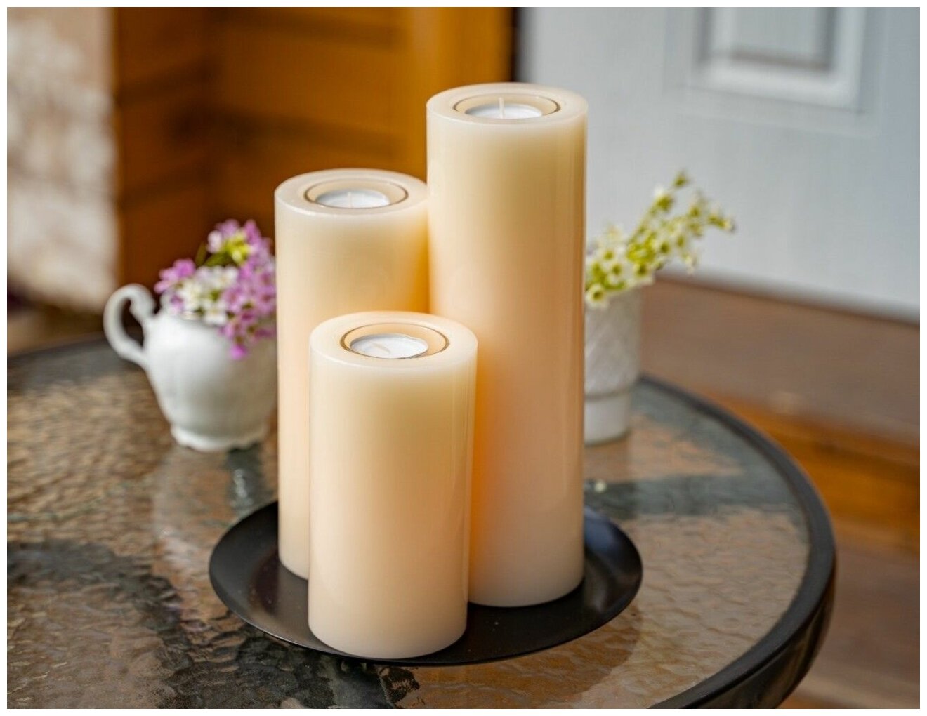 Набор свечей-подсвечников под чайные свечи "Триада", 25 см, Омский Свечной