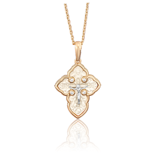 PLATINA jewelry Крестик из комбинированного золота с бивнем мамонта и фианитом 03-2328-00-291-1111-46