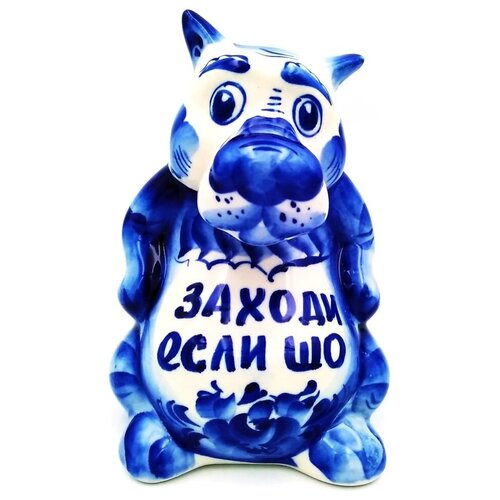Гжель статуэтка фигурка Волк средний фарфор, гжель фигурки - статуэтки, подарок - сувенир гжель Волк, статуэтка Волченок с гжельской росписью 