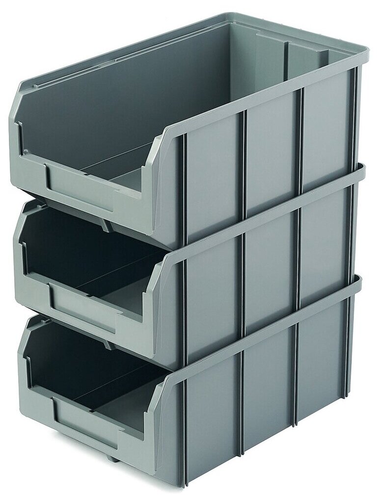 Пластиковый ящик стелла-техник V-3-К3-серый, 342х207х143мм, комплект 3 штуки - фотография № 3