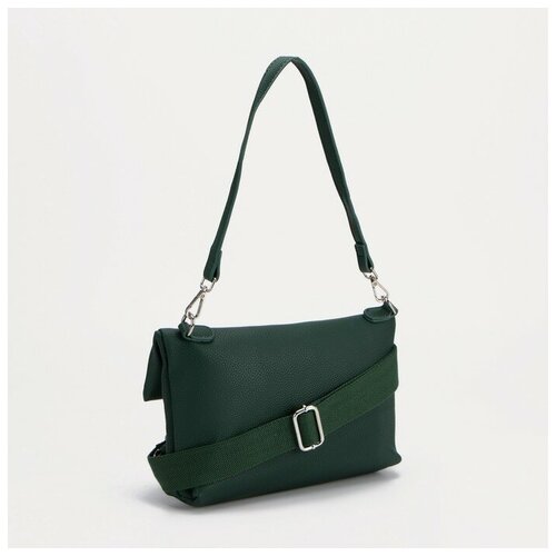 фото Клатч, отдел на магнитной кнопке, длинный ремень, цвет зелёный elstore