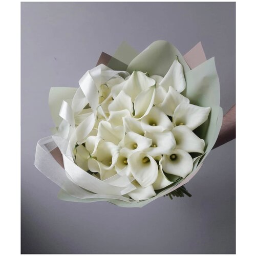 Калла Белая 19 шт., красивый букет цветов, шикарный, премиум букет, 50 см.