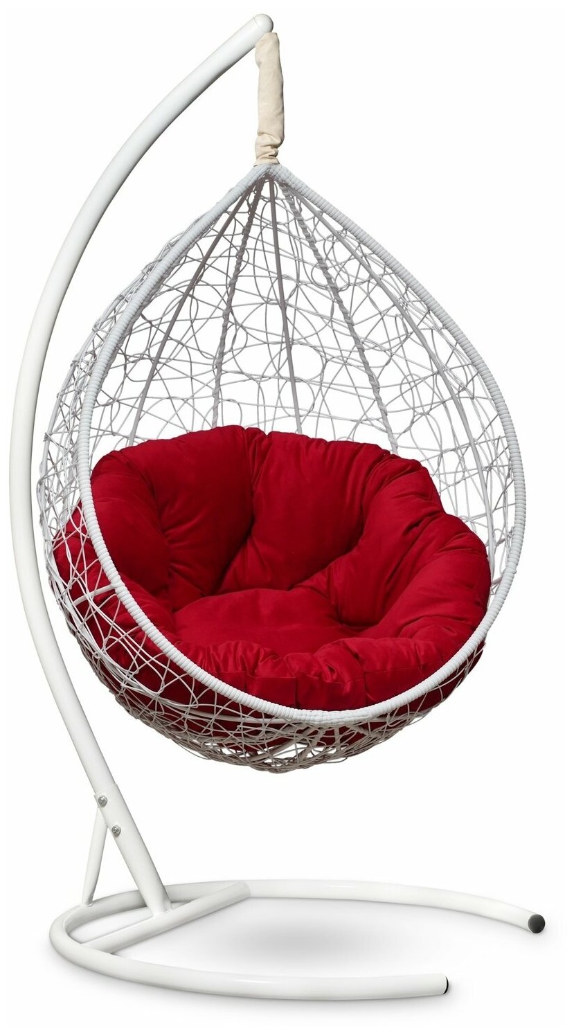 Подвесное кресло-кокон SEVILLA VERDE VELOUR белый + каркас (красная подушка)