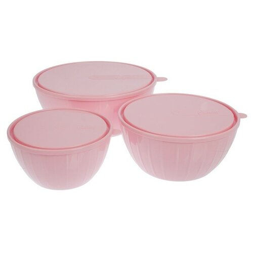 Набор салатников с крышками «Bono», 3 шт: 5 л, 2,8 л, 1,7 л, цвет микс