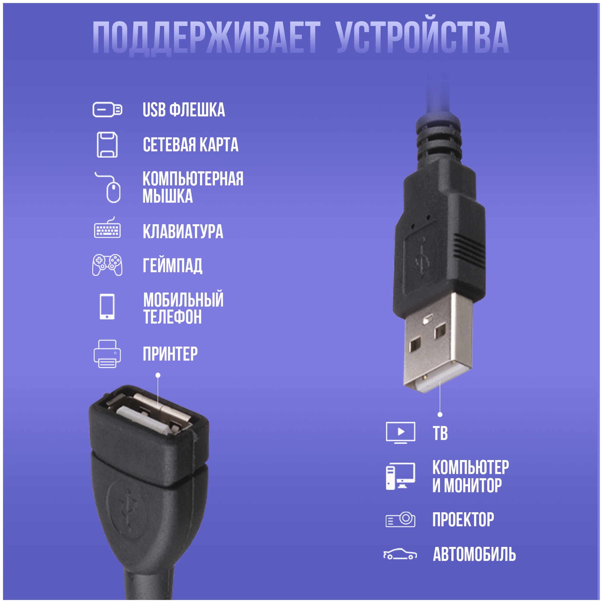 Удлинитель кабеля USB для компьютера AMFOX A - B "папа-мама"