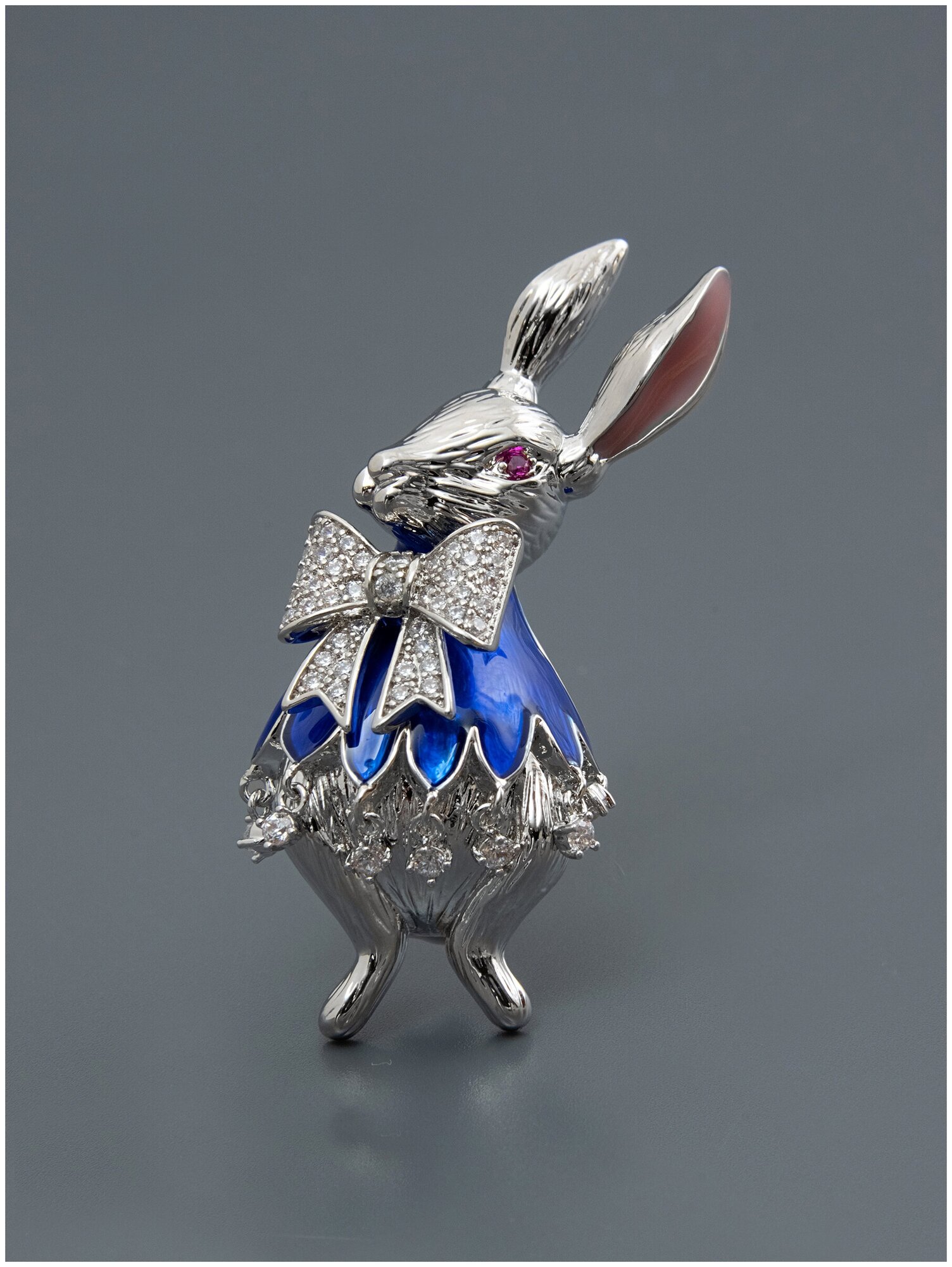 Брошь ЖемАрт, кристалл, серебристый/синий — фото 1