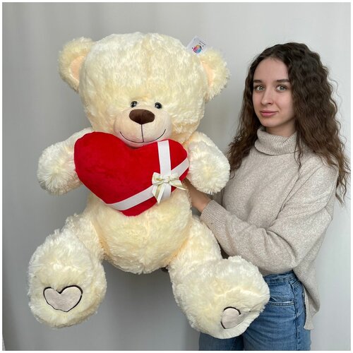 Купить Мягкая игрушка плюшевый медведь, медвежонок, мишка плюшевый большой сидя 60 см, 80 см в длину, ОР 110 см с сердцем, sv-toys, искусственный мех, female