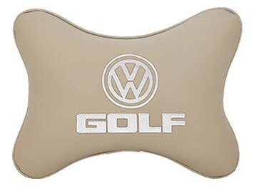 Автомобильная подушка на подголовник экокожа Beige с логотипом автомобиля VOLKSWAGEN GOLF