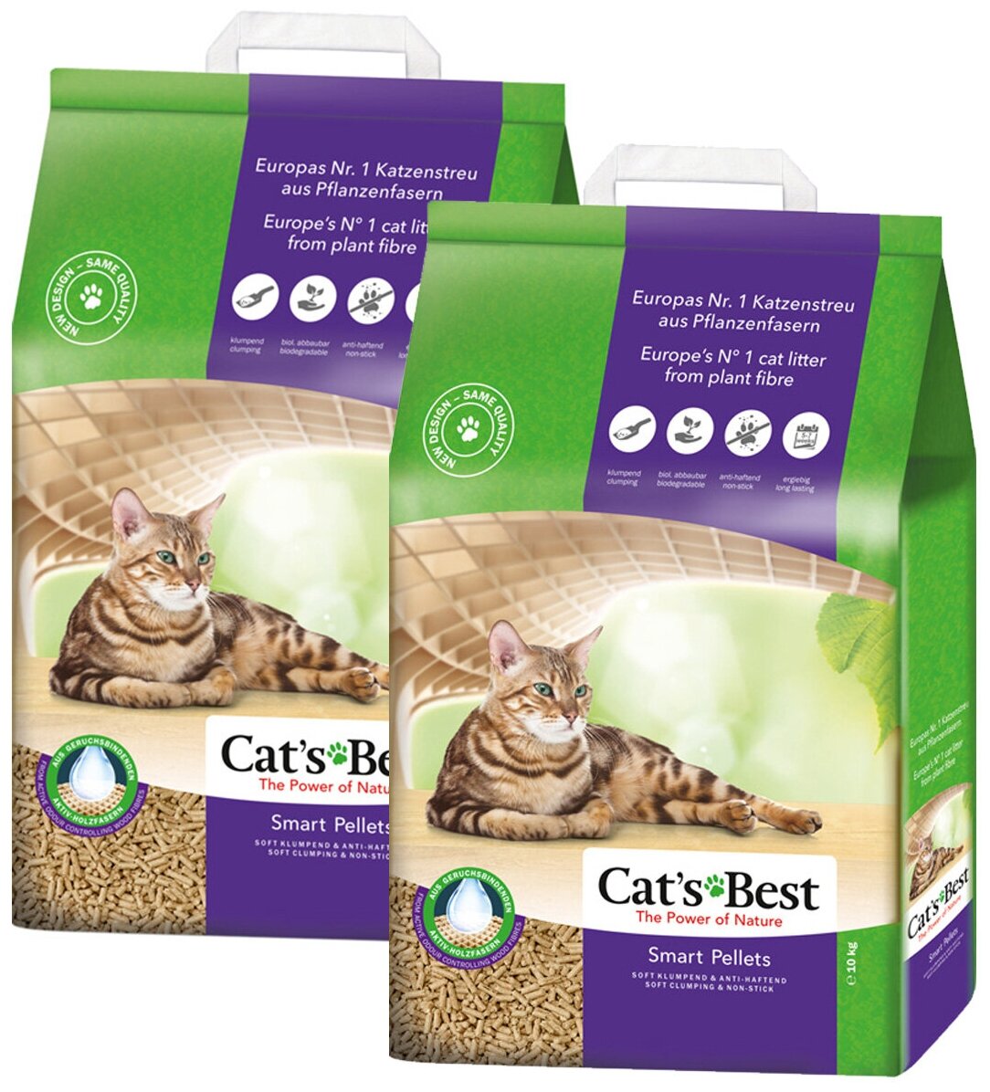 CAT'S BEST SMART PELLETS - Кэтс Бэст наполнитель древесно-комкующийся для длинношерстных кошек (20 + 20 л)