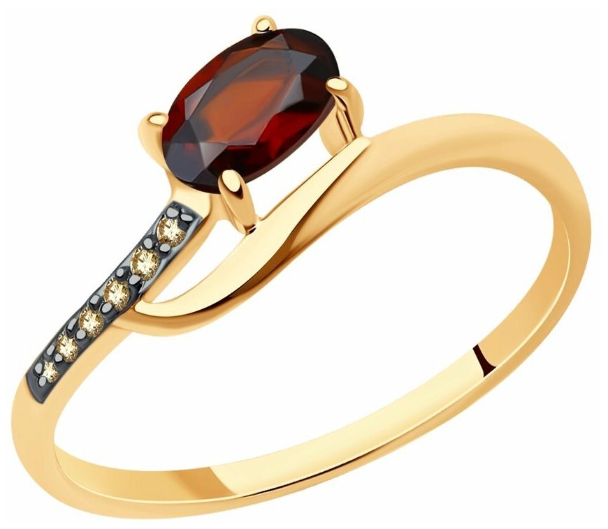 Кольцо Diamant, красное, комбинированное золото, 585 проба, фианит, гранат