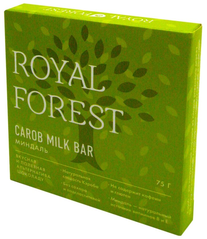 Шоколад из кэроба с миндалем (carob chocolate) Royal Forest | Роял Форест 75г