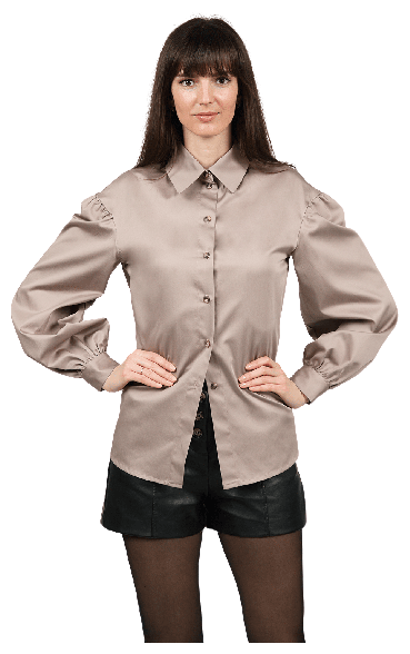 Рубашка коричневая женская премиум-класс с объёмным рукавом