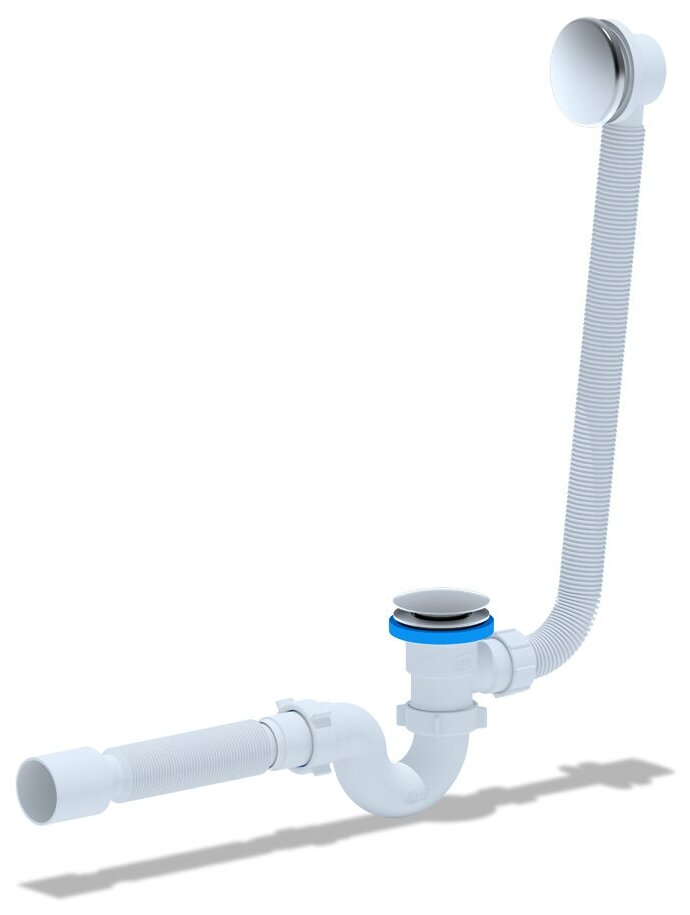 Сифон для ванны автомат АНИ пласт EC155GS, 1 1/2"х40 прямоточный, выпуск клик-клак с сеткой, с гибкой трубой 40х50 мм